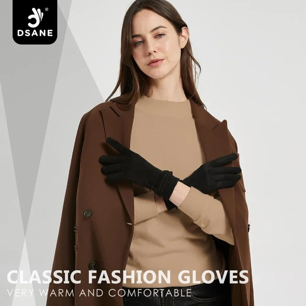 Women's Touch Screen Gloves Fleece Lined Wool Winter Gloves Black Medium